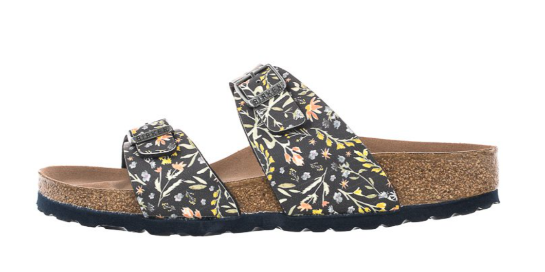 Birkenstock Sydney Vegan Birko-Flor Watercolor Flower Navy Narrow