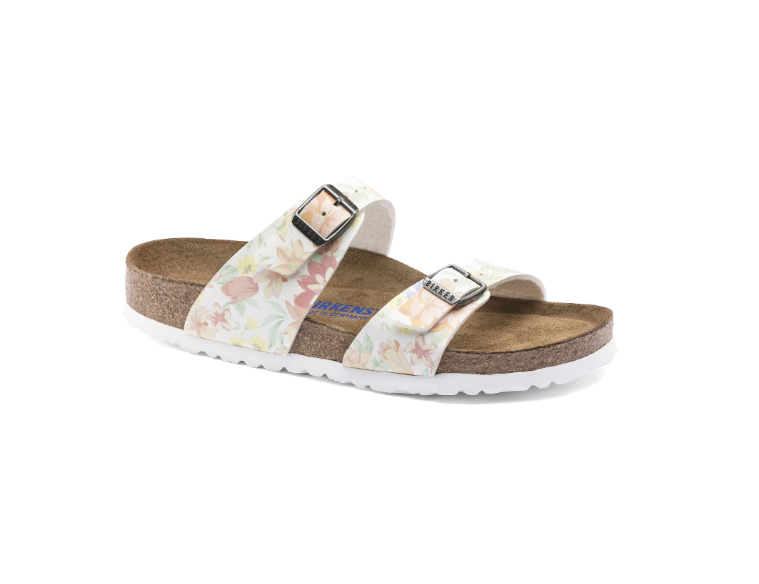 Birkenstock Sydney Soft Footbed Supernatural Flowers White Narrow