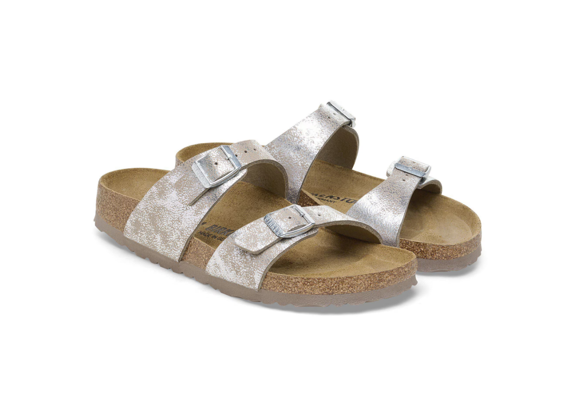 Birkenstock Sydney Synthetik Washed Metallic Silver Narrow