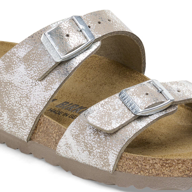 Birkenstock Sydney Synthetik Washed Metallic Silver Narrow