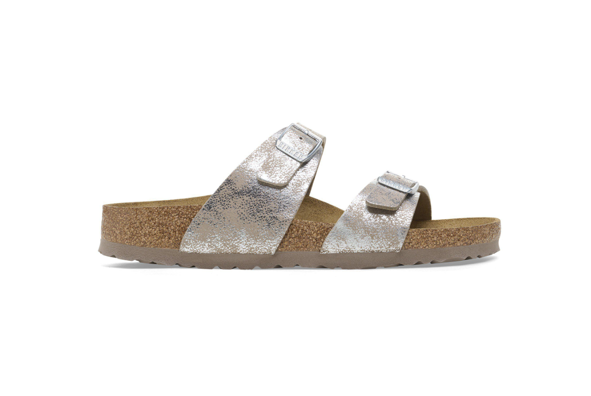 Birkenstock Sydney Synthetik Washed Metallic Silver Narrow
