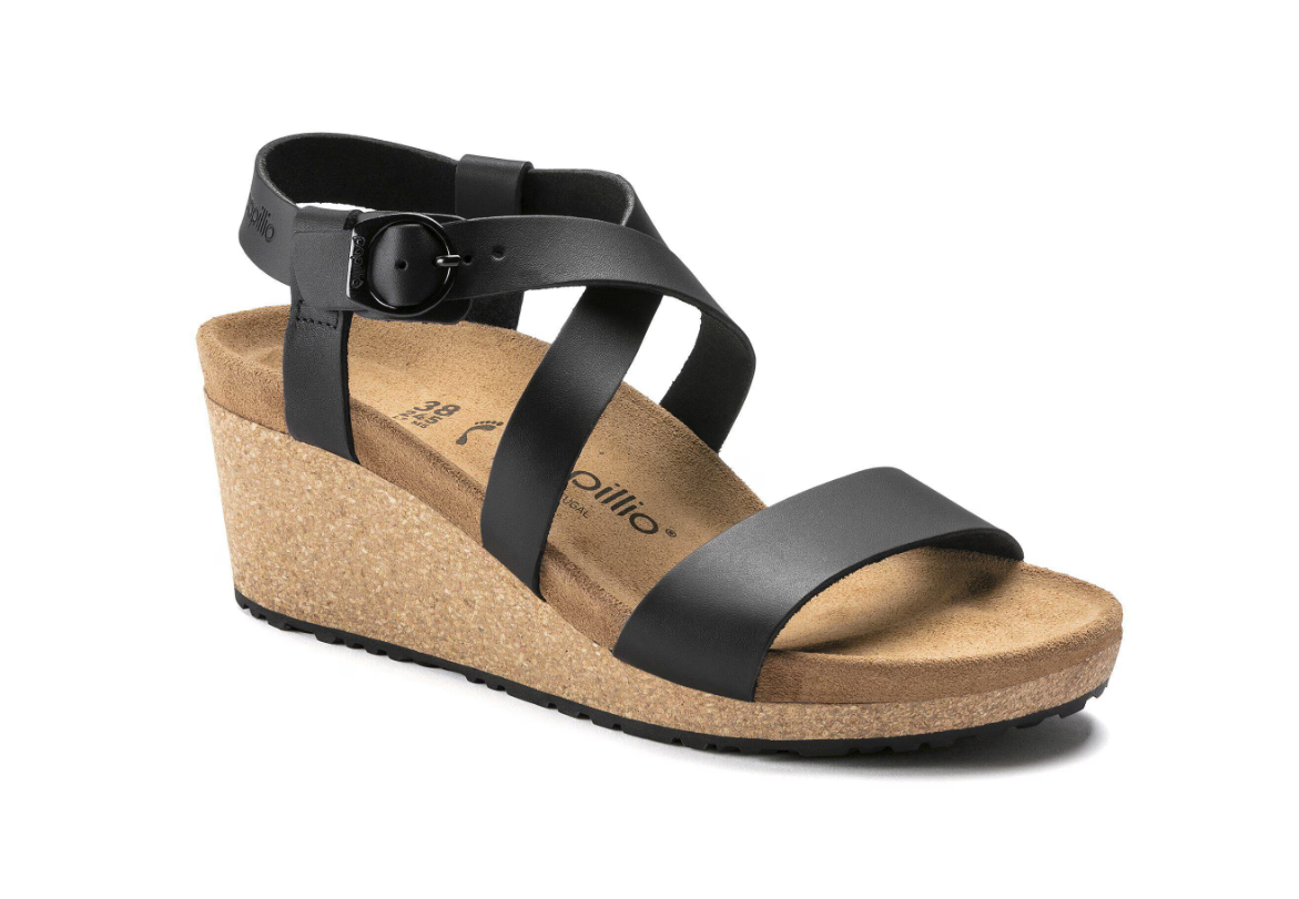 Birkenstock Sibyl Leather Wedge Sandal Black Narrow