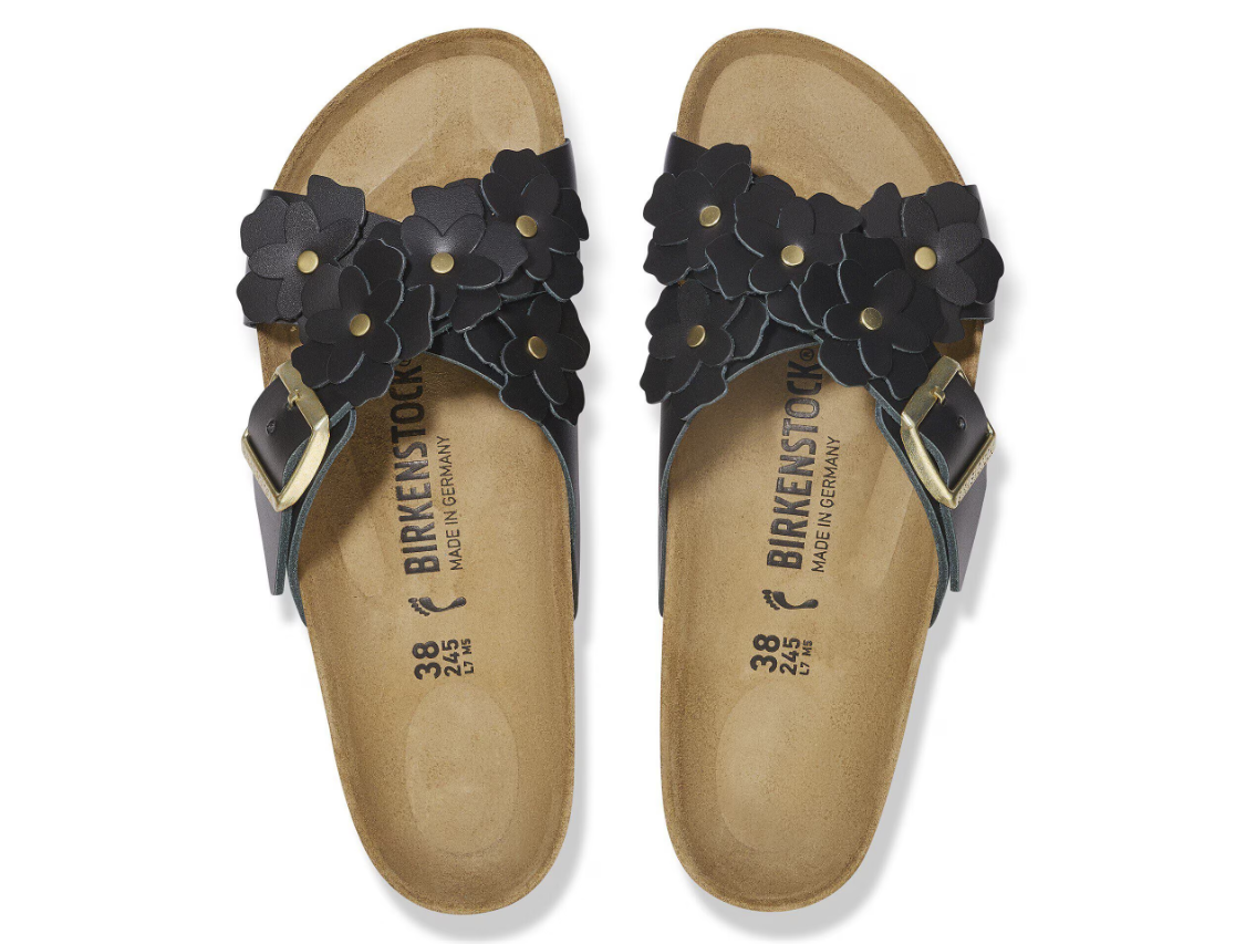 Birkenstock Siena Flower Embellishment Natural Leather Black Narrow