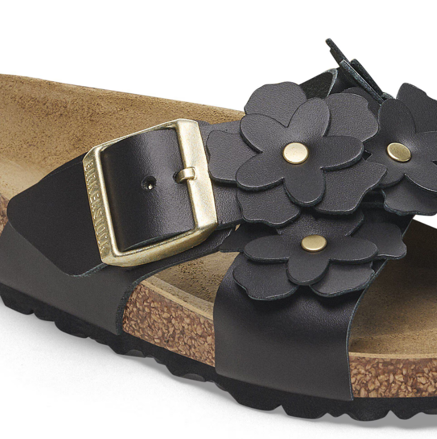 Birkenstock Siena Flower Embellishment Natural Leather Black Narrow