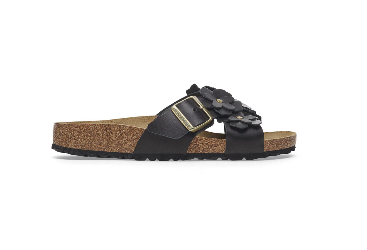 Birkenstock Siena Flower Embellishment Natural Leather Black Narrow