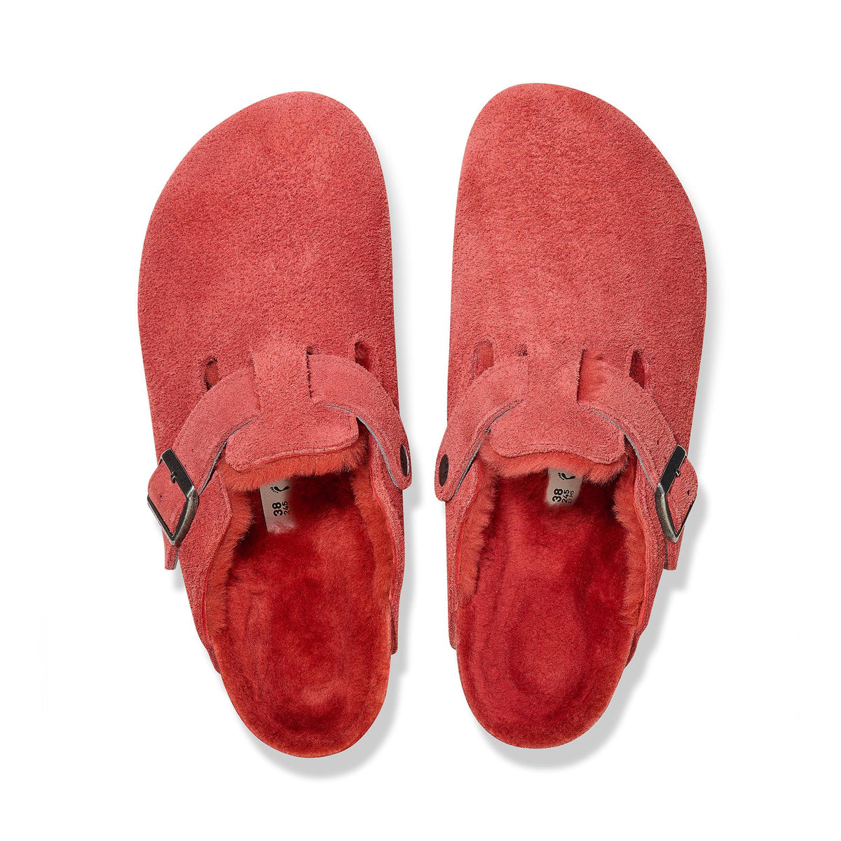 Birkenstock Boston VL Shearling Suede Leather Clogs - Red - Narrow