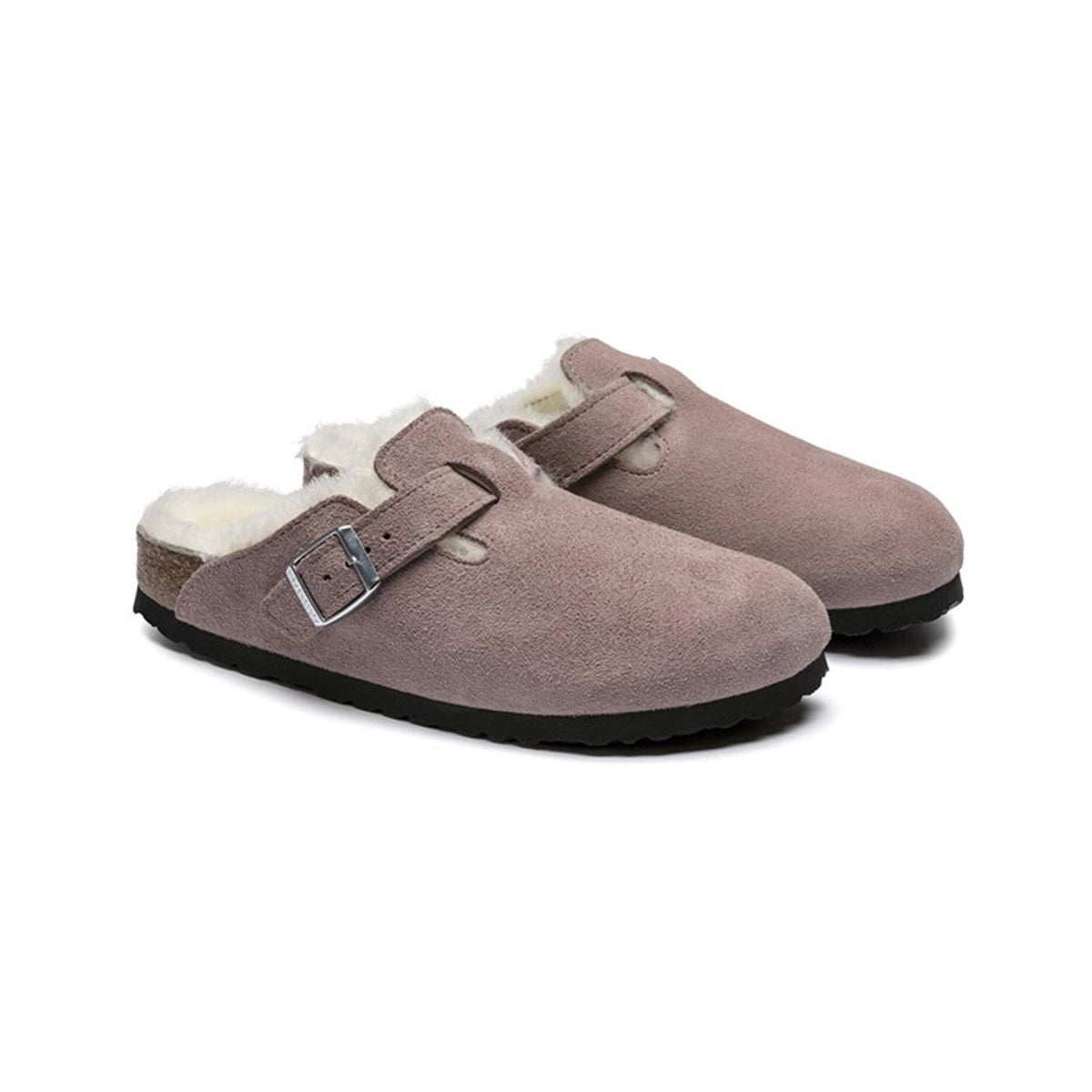 Birkenstock Boston Shearling Shearling Suede Leather Clogs - Lavender Blush - Narrow