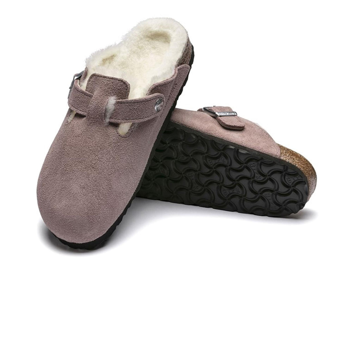 Birkenstock Boston Shearling Shearling Suede Leather Clogs - Lavender Blush - Narrow