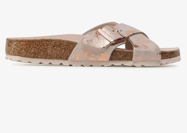 Birkenstock Siena Suede Leather Vintage Metallic Rose Copper Narrow