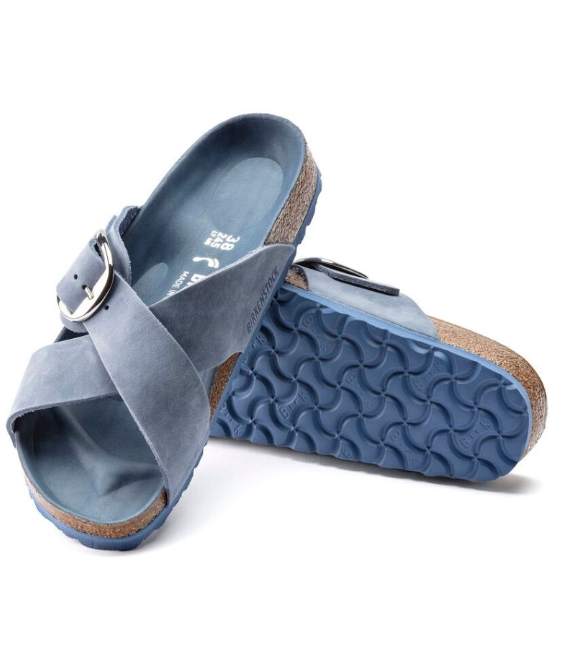 Birkenstock Siena Big Buckle Oiled Leather Dusty Blue Narrow