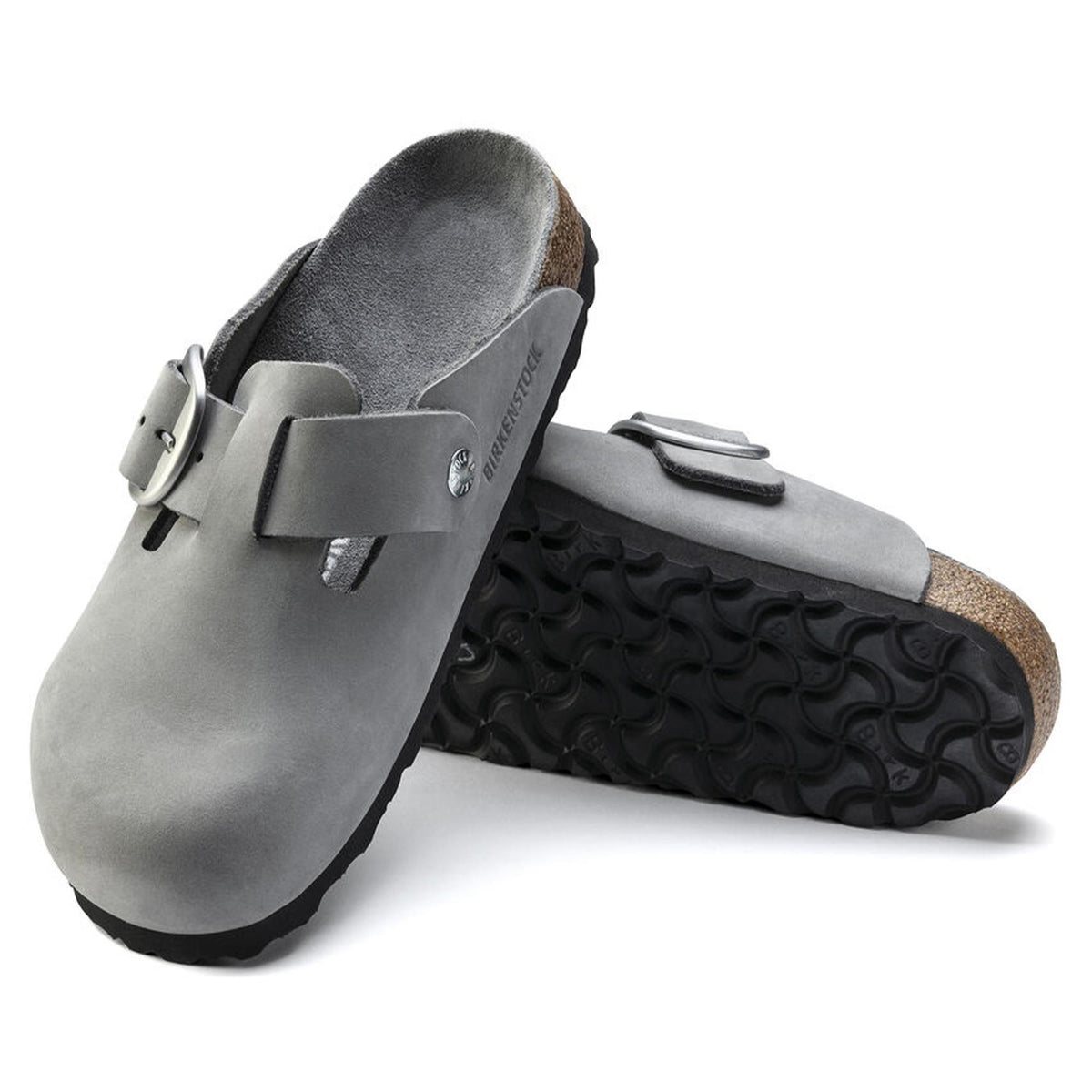 Birkenstock Boston Big Buckle Nubuck Leather Clogs - Dove Gray - Narrow