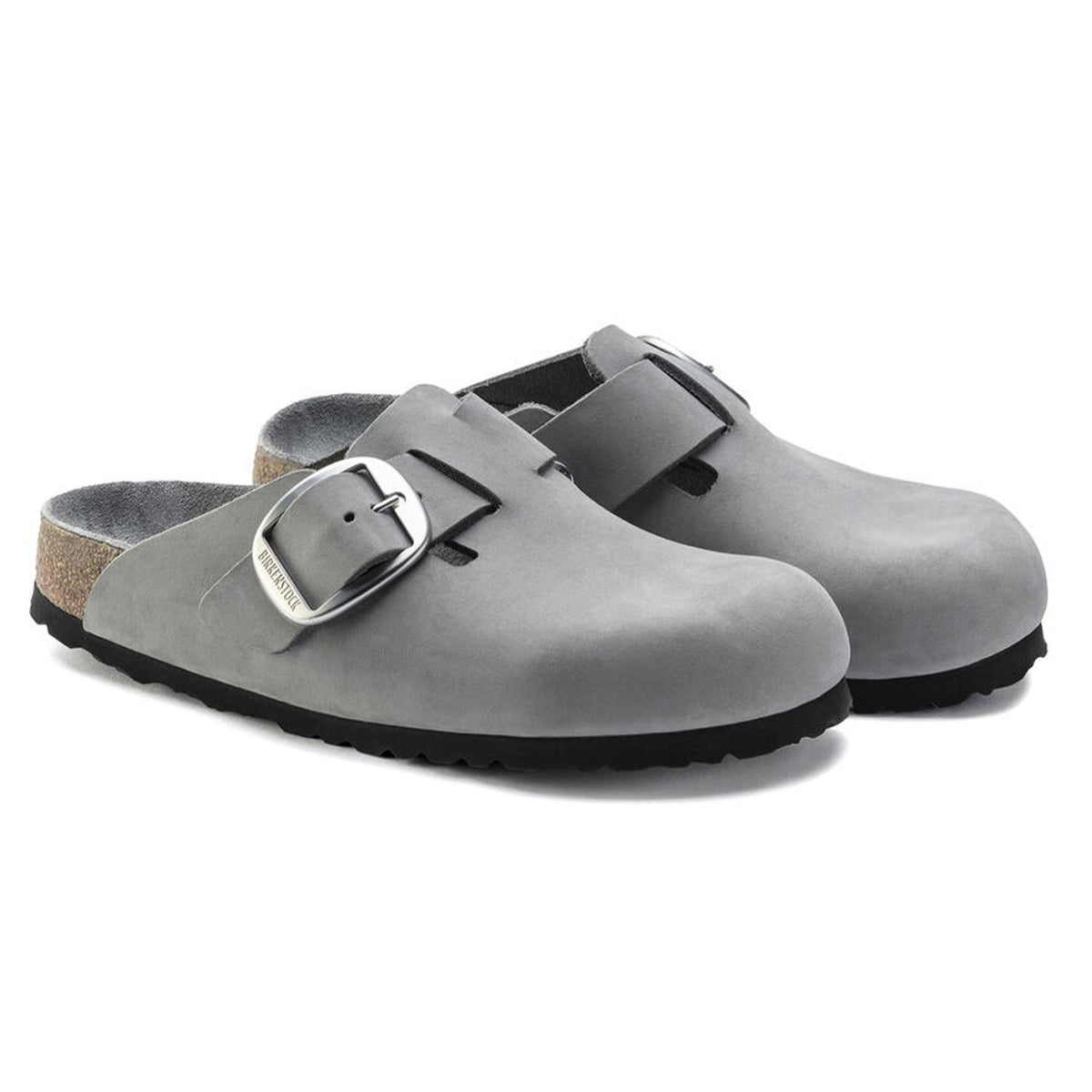 Birkenstock Boston Big Buckle Nubuck Leather Clogs - Dove Gray - Narrow