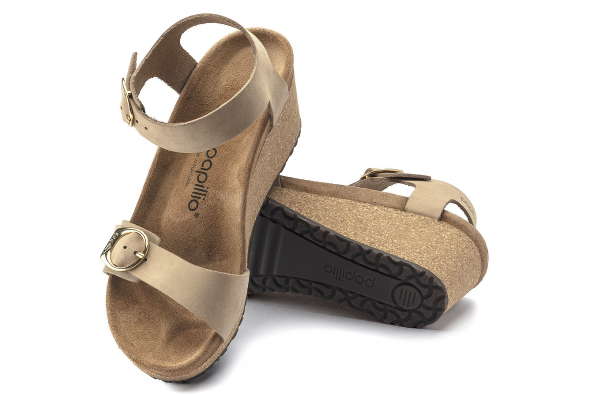 Birkenstock Soley Nubuck Leather Sandcastle Wedge Sandals Narrow