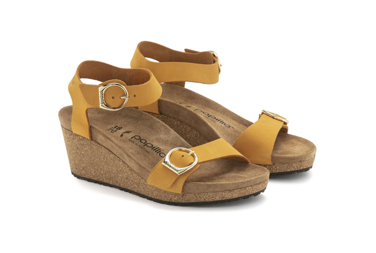 Birkenstock Soley Nubuck Leather Apricot Sandals Narrow