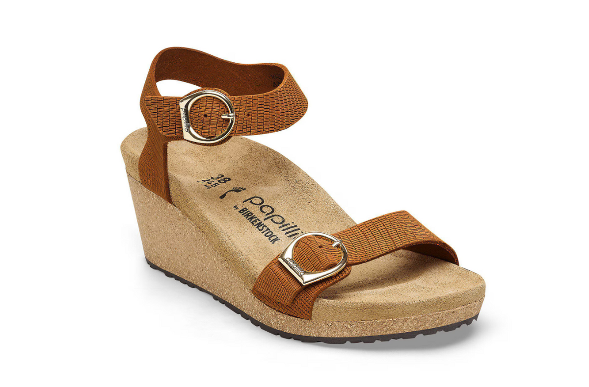 Birkenstock Soley Ring-Buckle Embossed Leather Sandals Burnt Orange Narrow