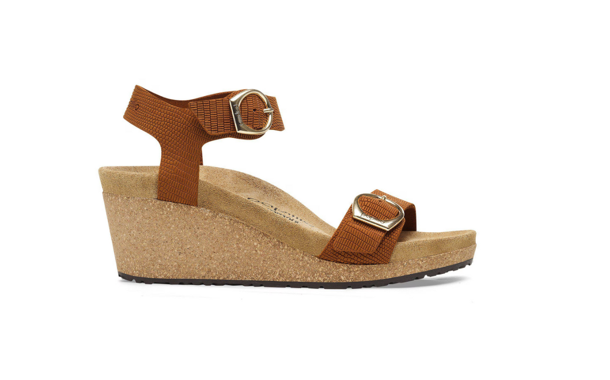 Birkenstock Soley Ring-Buckle Embossed Leather Sandals Burnt Orange Narrow