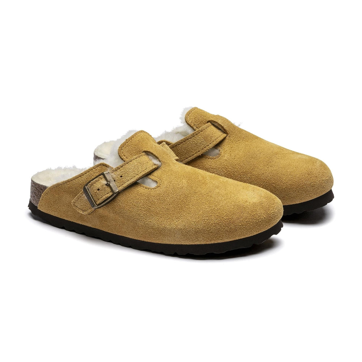 Birkenstock Boston Shearling Shearling Suede Leather Clogs - Ochre - Narrow