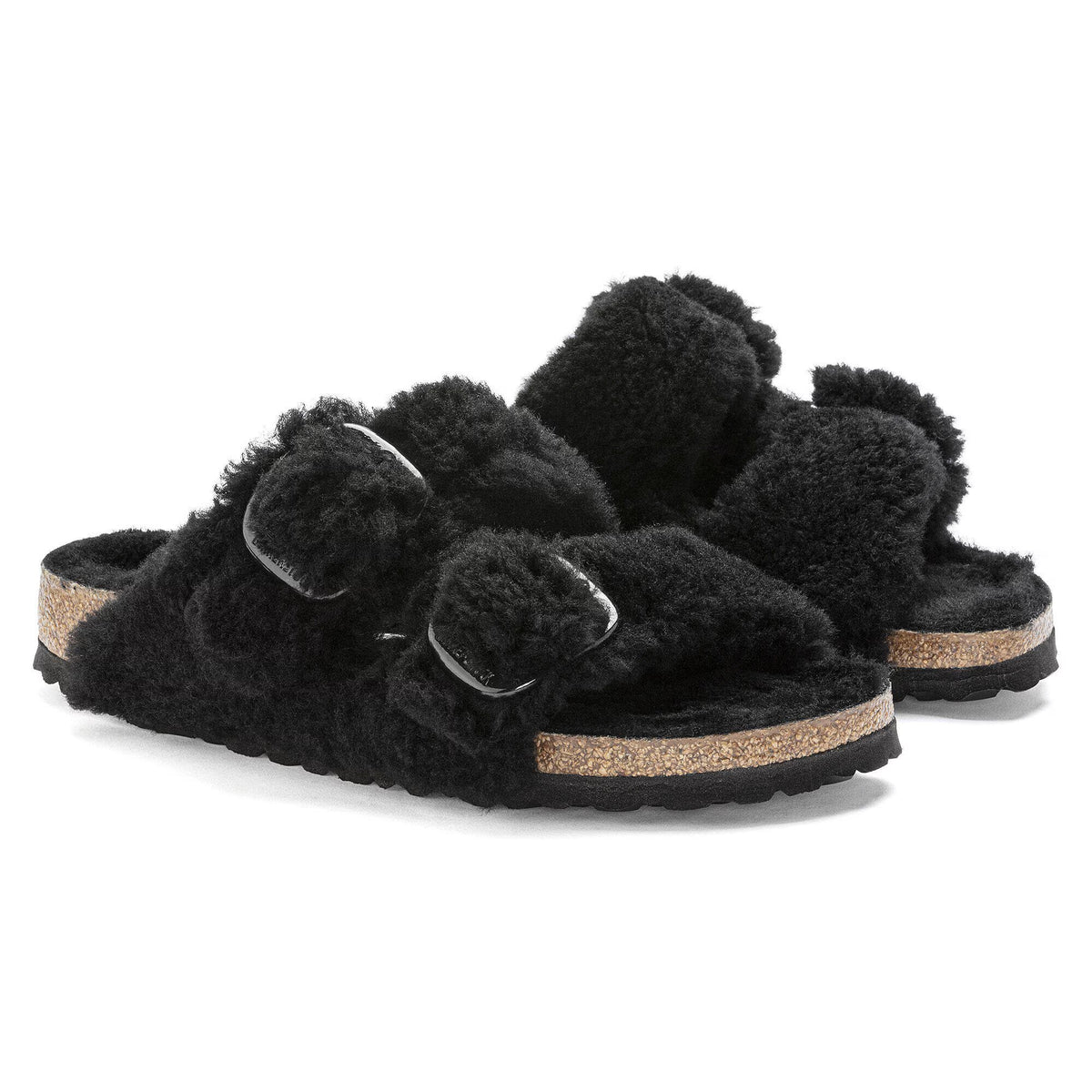 Birkenstock Arizona Big Buckle Teddy Fur Sandals - Black - Narrow