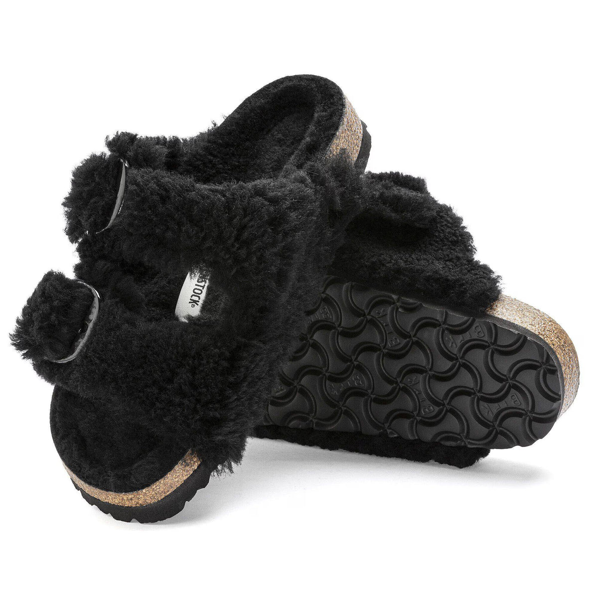 Birkenstock Arizona Big Buckle Teddy Fur Sandals - Black - Narrow