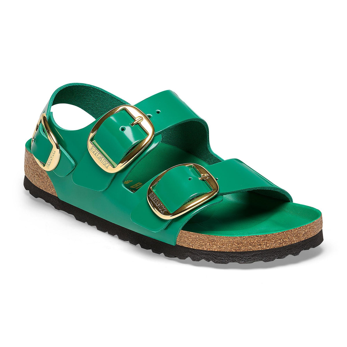 Birkenstock Milano Big Buckle Patent Leather Sandals - Green - Narrow