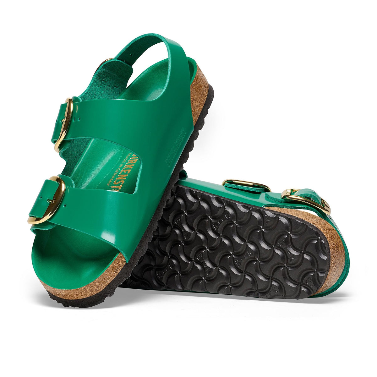 Birkenstock Milano Big Buckle Patent Leather Sandals - Green - Narrow