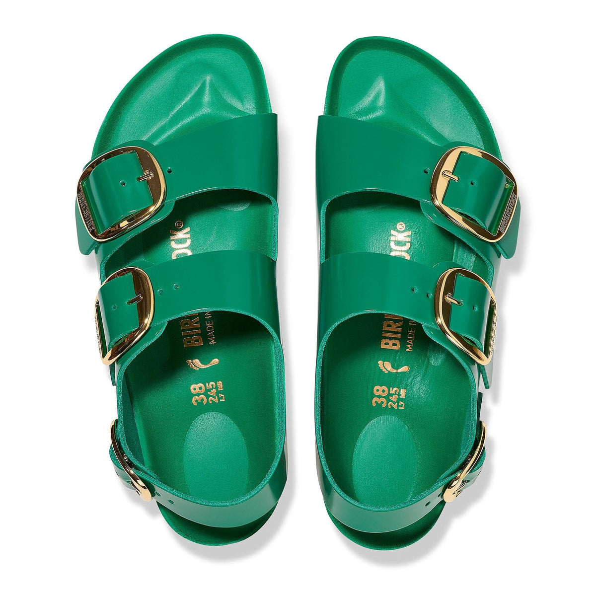 Birkenstock Milano Big Buckle Patent Leather Sandals - Green - Narrow