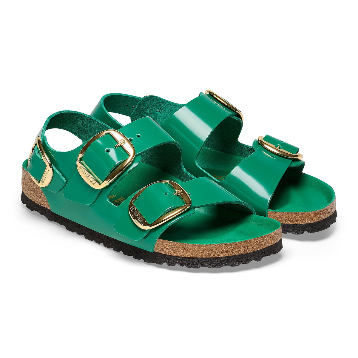Birkenstock Milano Big Buckle Patent Leather Sandals - Green - Narrow