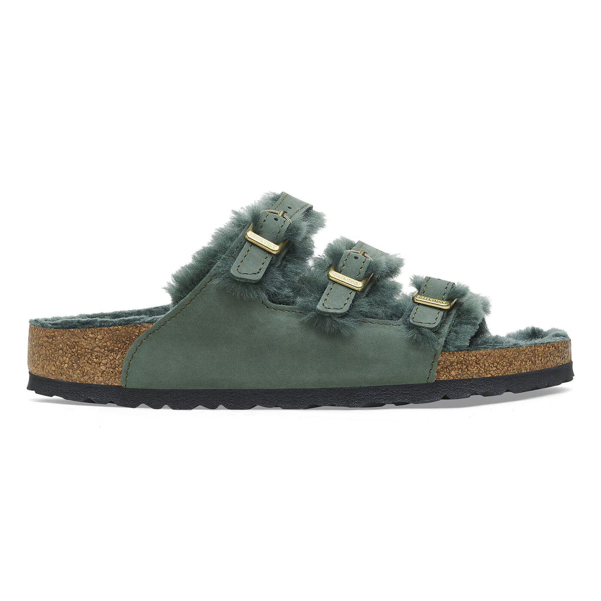 Birkenstock Florida Fresh Shearling Nubuck Leather Sandals - Thyme, Regular