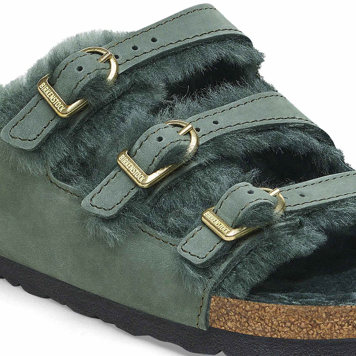 Birkenstock Florida Fresh Shearling Nubuck Leather Sandals - Thyme, Regular