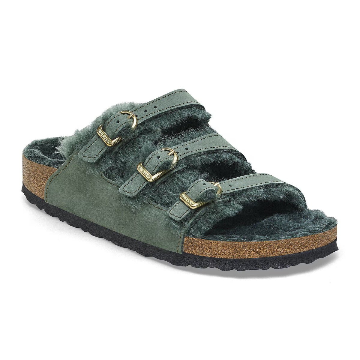 Birkenstock Florida Fresh Shearling Nubuck Leather Sandals - Thyme, Regular