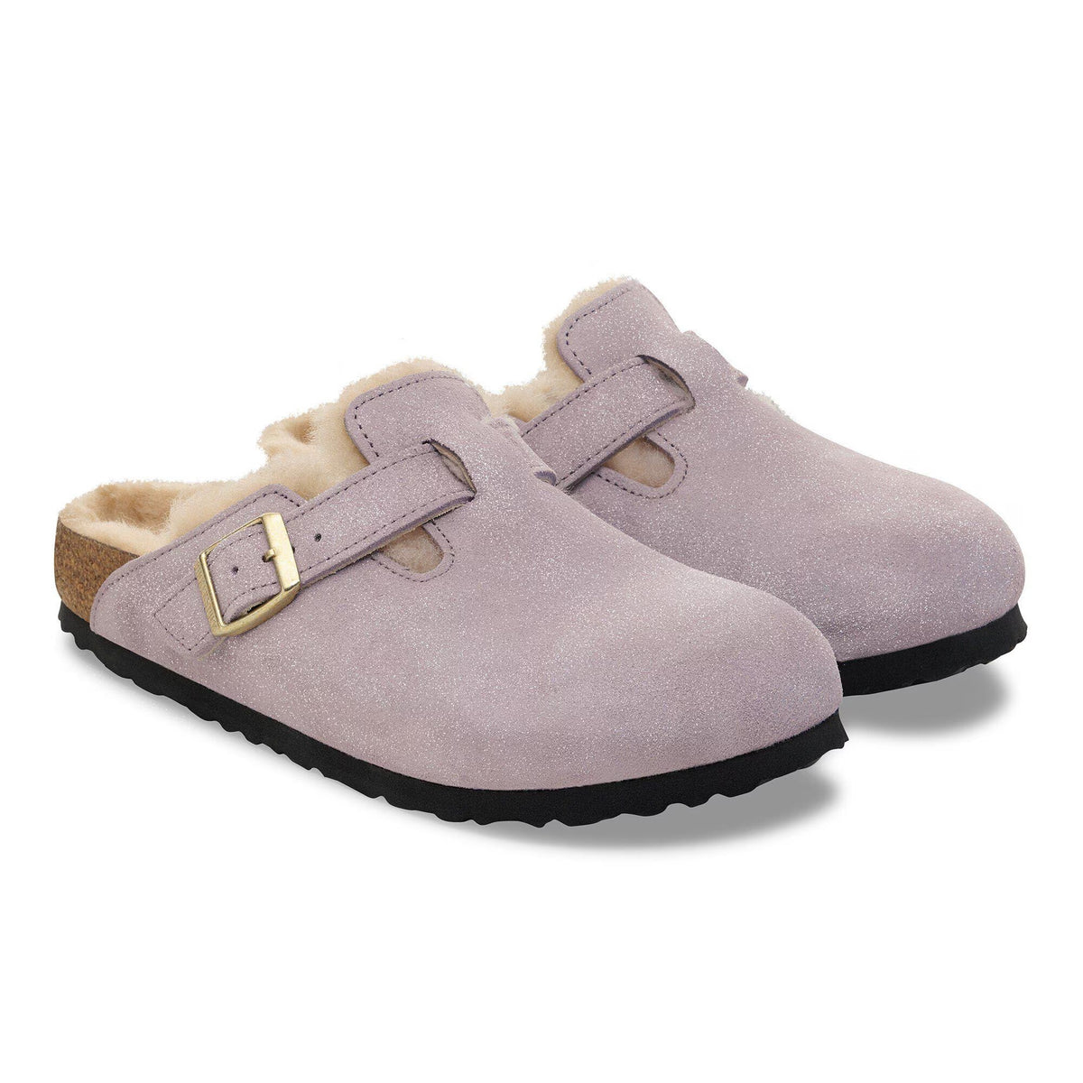 Birkenstock Boston Shearling Shearling Suede Leather Clogs - Purple - Narrow