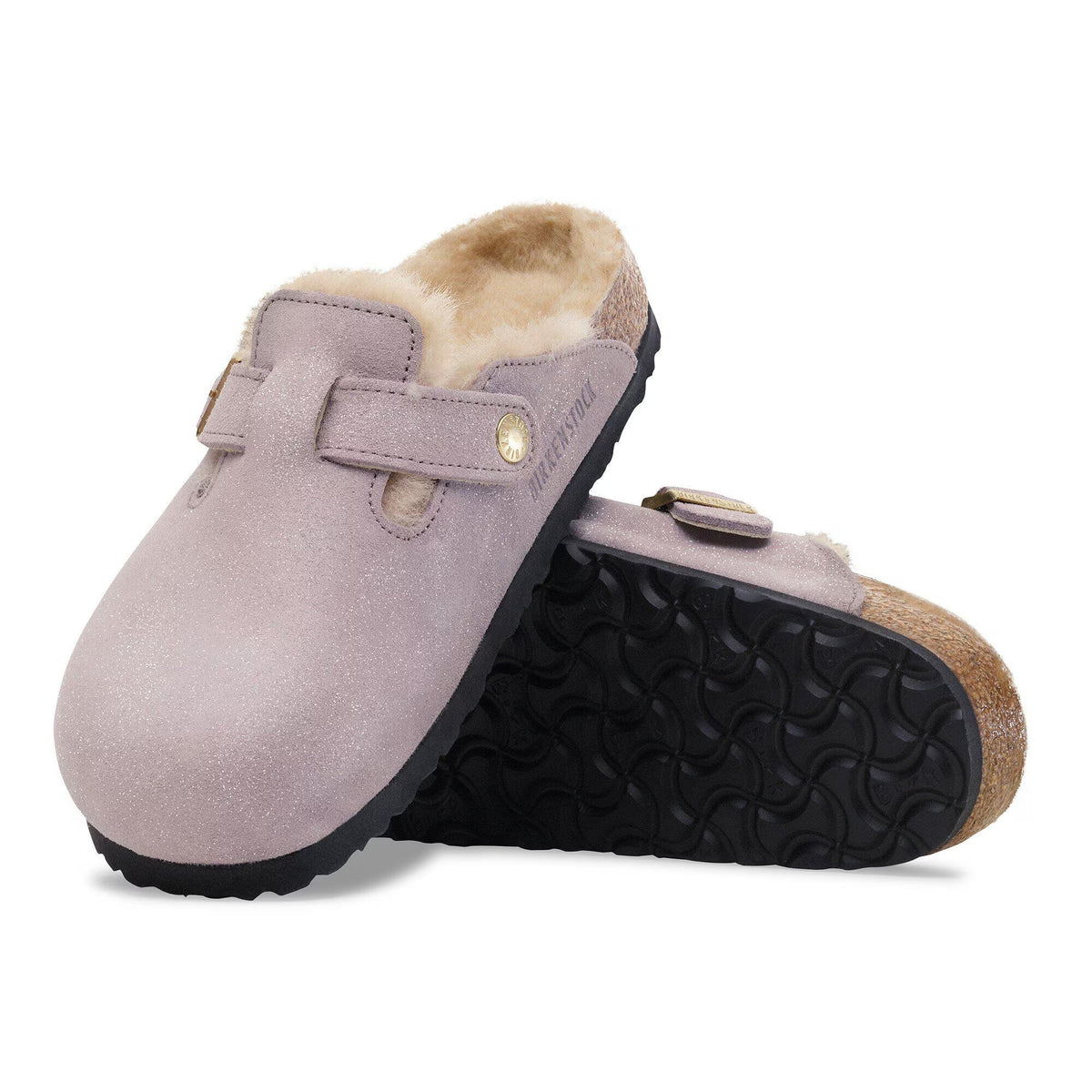 Birkenstock Boston Shearling Shearling Suede Leather Clogs - Purple - Narrow