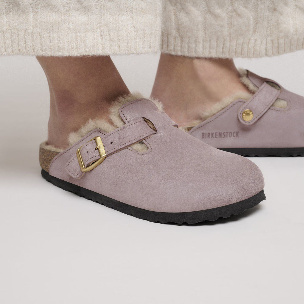 Birkenstock Boston Shearling Shearling Suede Leather Clogs - Purple - Narrow