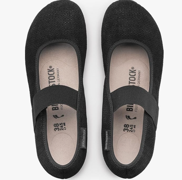 Birkenstock Tess Suede Leather Ballet Flat Black Narrow