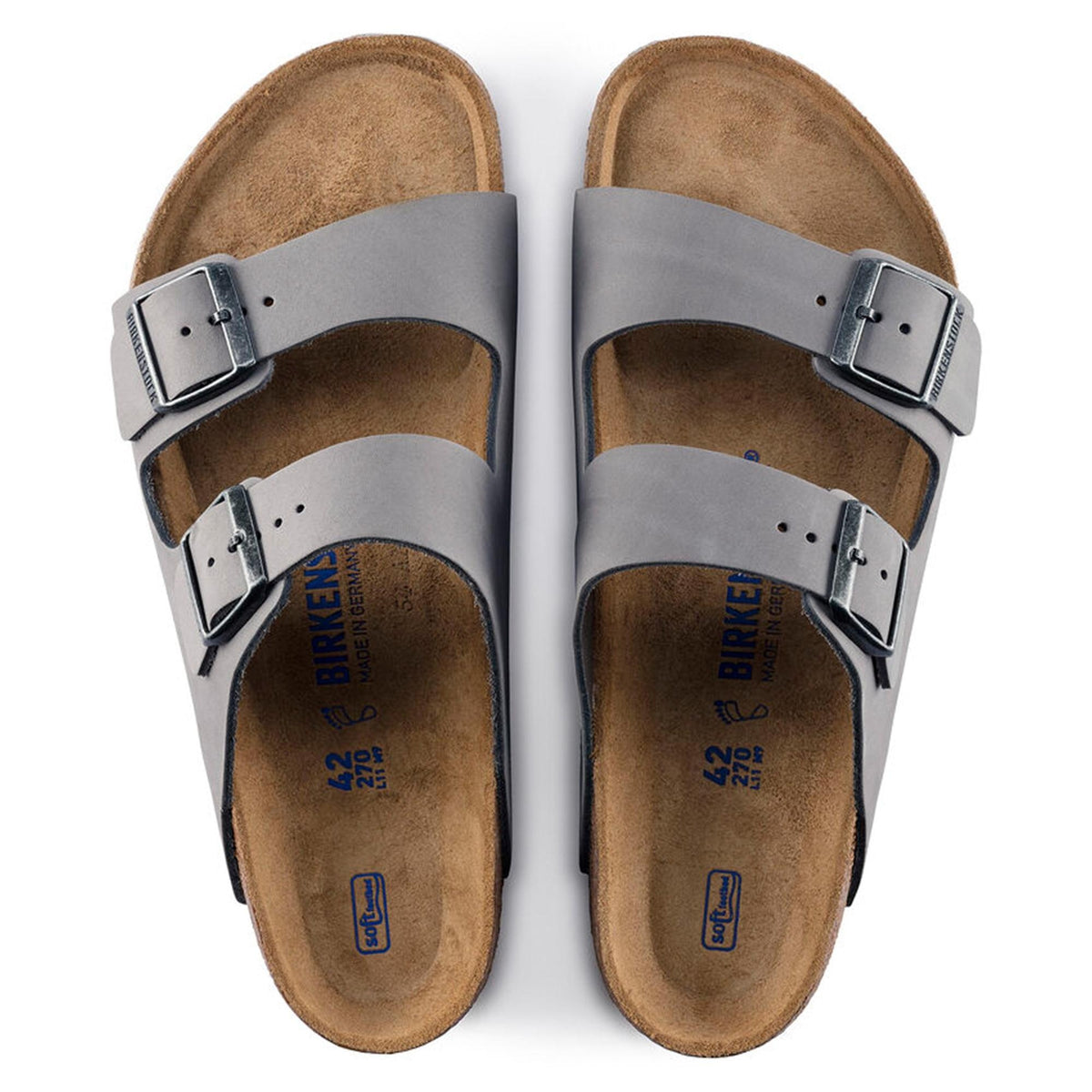 Birkenstock Arizona Soft Footbed Natural Leather Sandals - Grey - Narrow