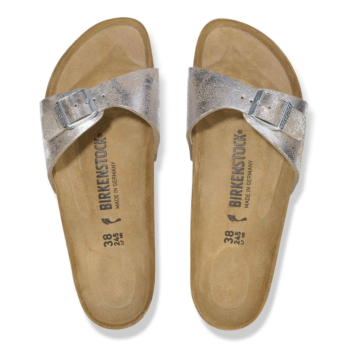 Birkenstock Madrid Washed Metallic Synthetic Sandals - SYN Washed Metallic Silver - 1026939 - Narrow