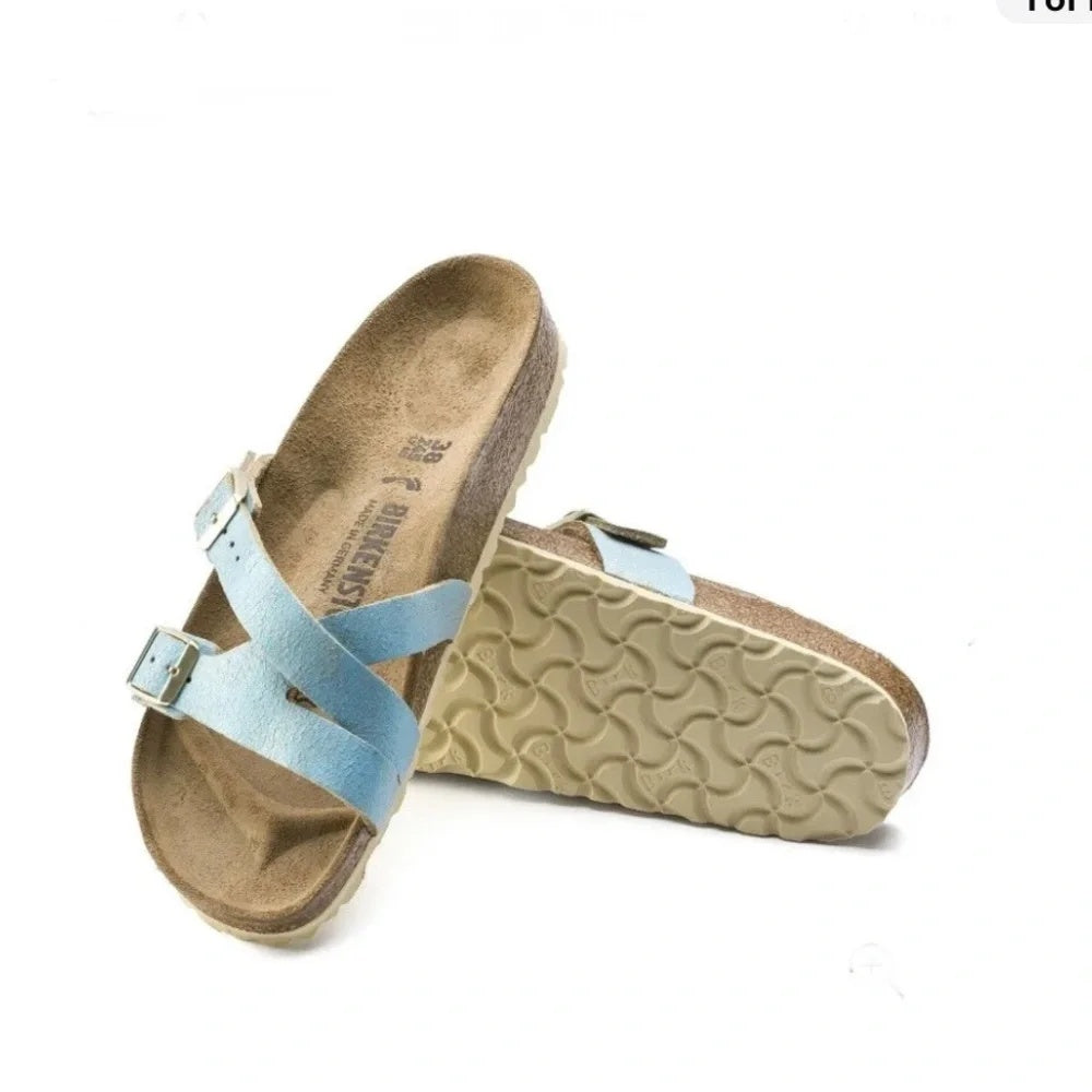 Birkenstock Yao Suede Leather Sandals - Washed Aqua - 1014191 - Narrow