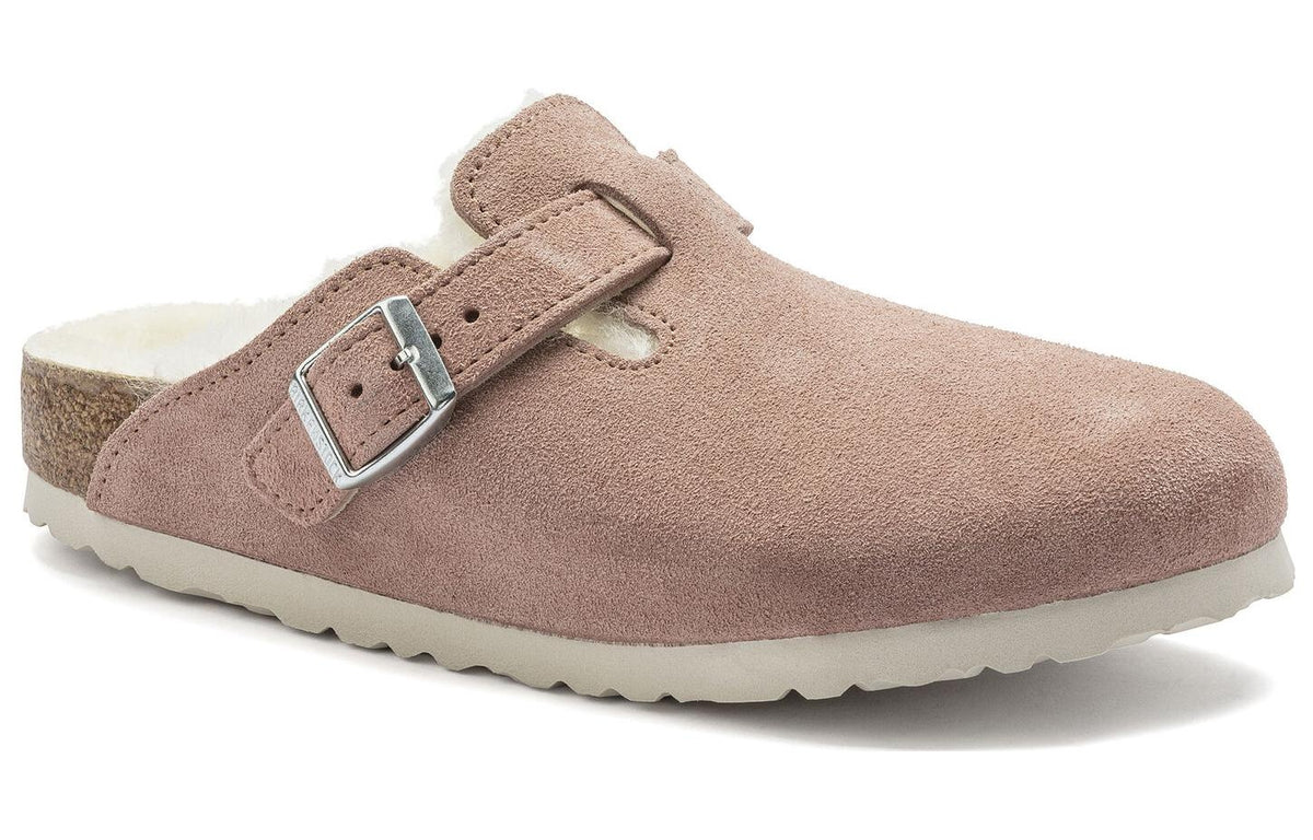 Birkenstock Boston Shearling Suede Leather Clogs - Coated Pink Clay - 1023292 - Narrow