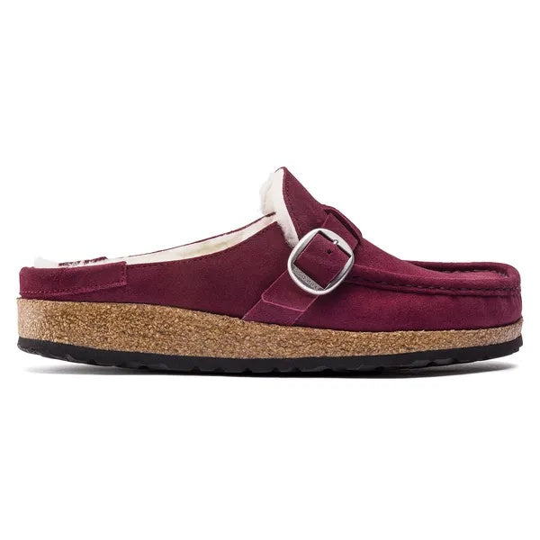 Birkenstock Buckley Shearling Suede Leather Clogs - Maroon - 1020657 - Narrow