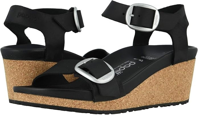 Birkenstock Soley Big Buckle Waxy Leather Sandals - Black - 1016451 - Narrow