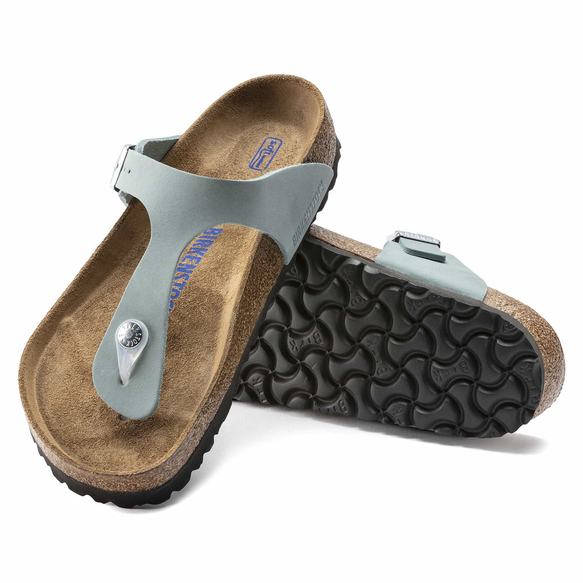 Birkenstock Gizeh Soft Footbed Nubuck Leather Sandals - Faded Aqua - 1021762 - Regular
