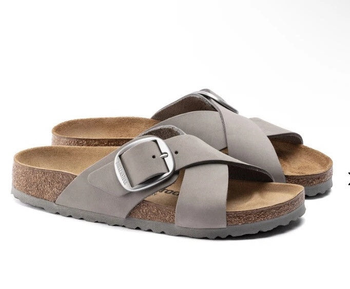 Birkenstock Siena Big Buckle Leather Sandals - Dove Gray - 1023573 - Narrow