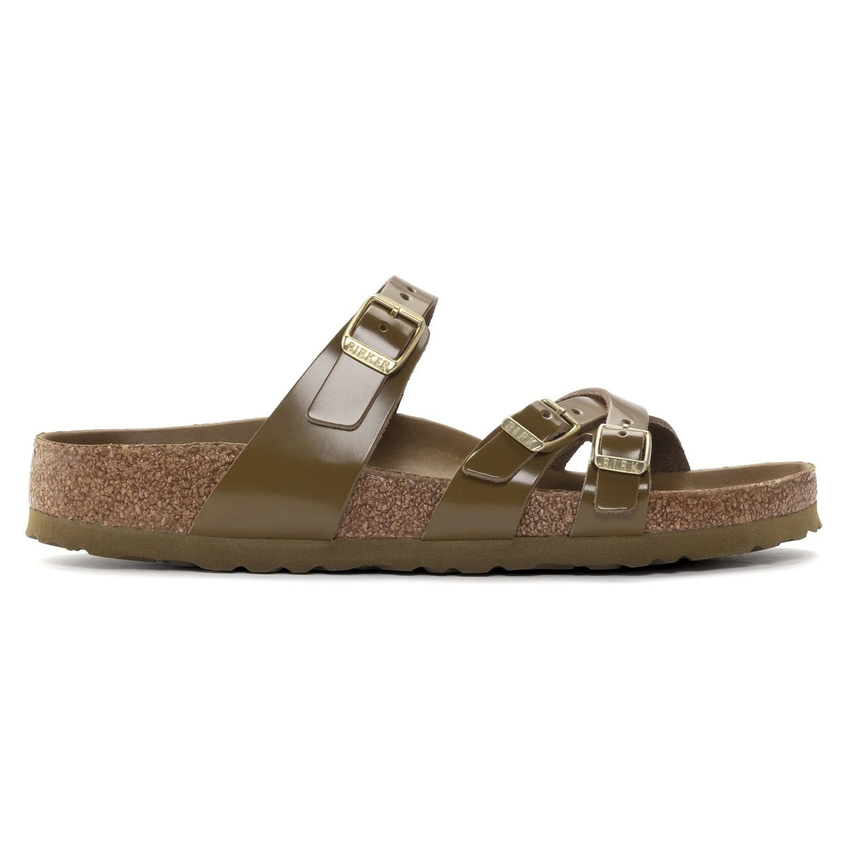 Birkenstock Franca Natural Leather Patent Sandals - High Shiny Mud Green - 1024186 - Regular