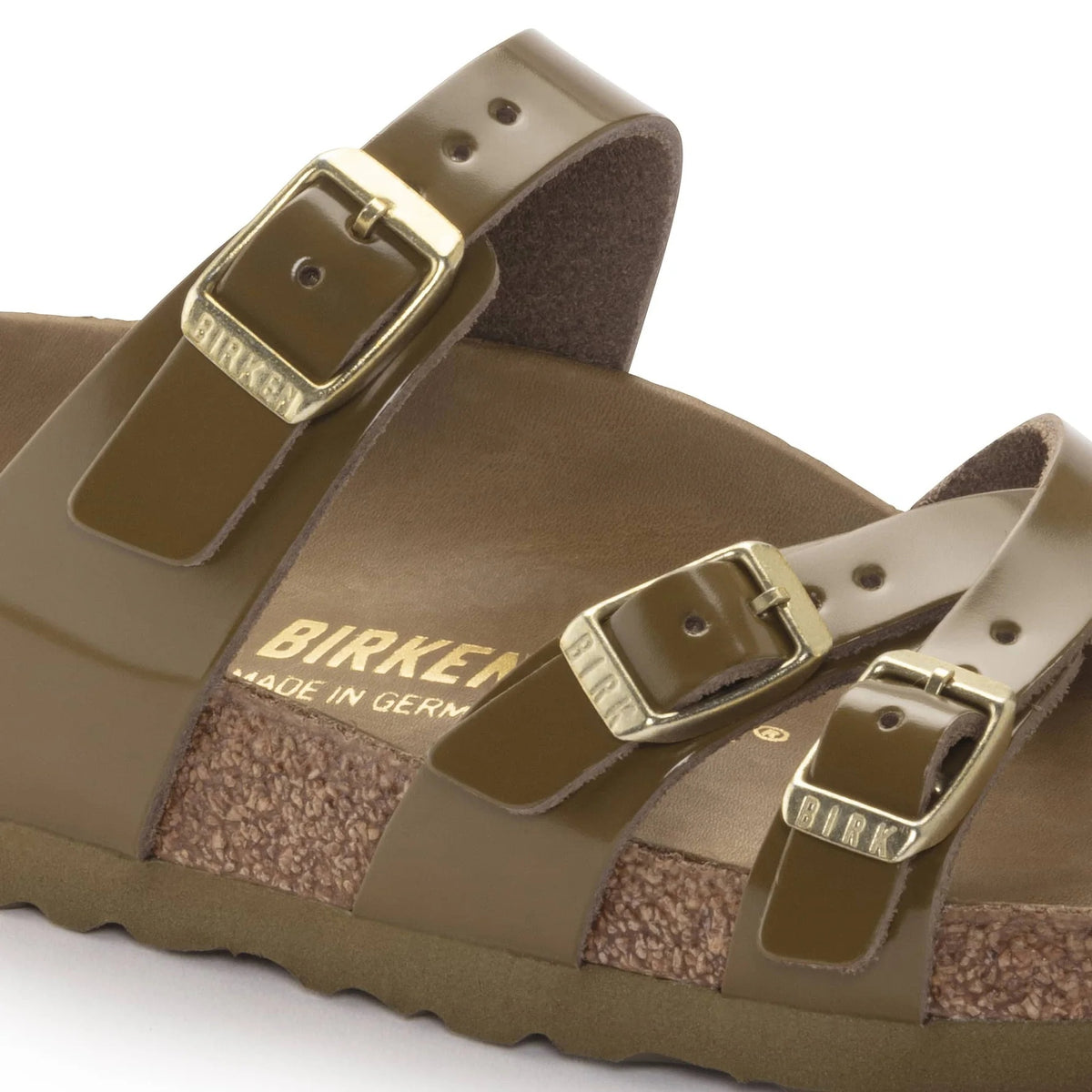 Birkenstock Franca Natural Leather Patent Sandals - High Shiny Mud Green - 1024186 - Regular