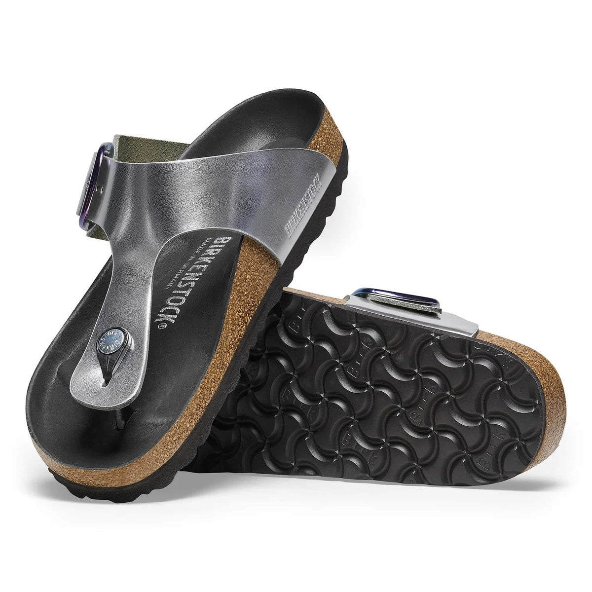 Birkenstock Gizeh Big Buckle Natural Leather Sandals - Metallic Silver - 1025314 - Regular