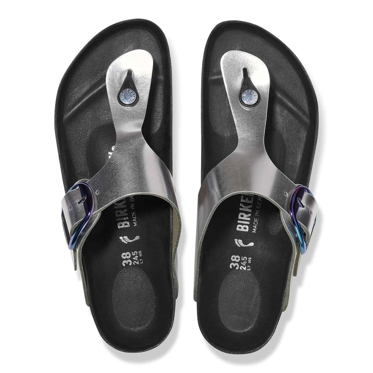 Birkenstock Gizeh Big Buckle Natural Leather Sandals - Metallic Silver - 1025314 - Regular