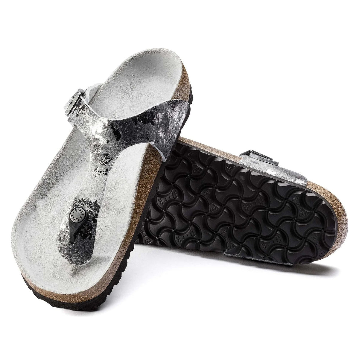 Birkenstock Gizeh Suede Leather Sandals - Vintage Metallic Gray Silver - 1016907 - Regular