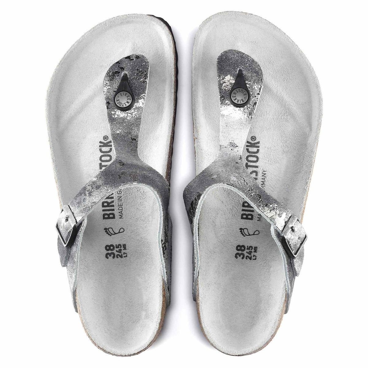 Birkenstock Gizeh Suede Leather Sandals - Vintage Metallic Gray Silver - 1016907 - Regular