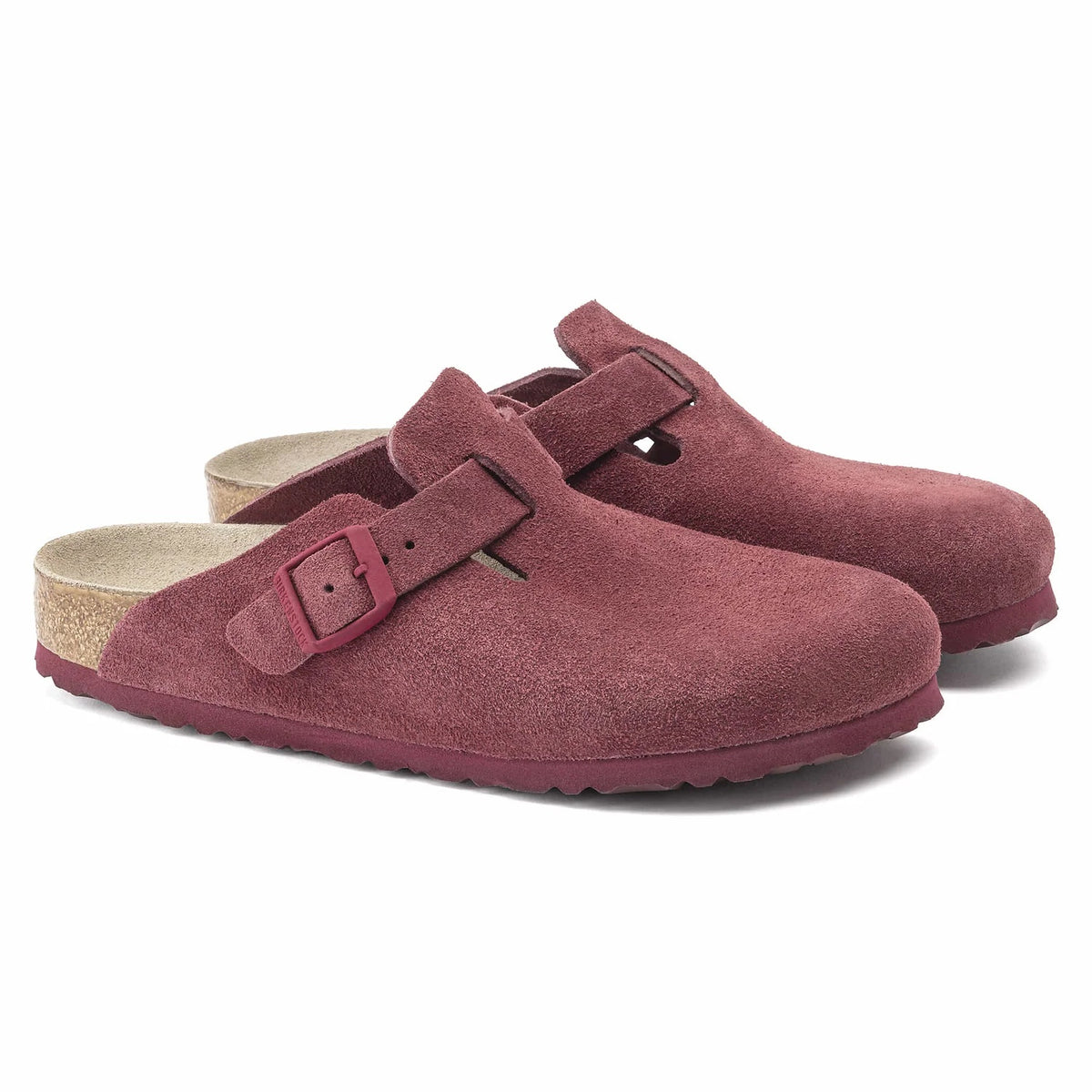 Birkenstock Boston Soft Footbed Suede Leather Clogs - Maroon - 1020534 - Narrow