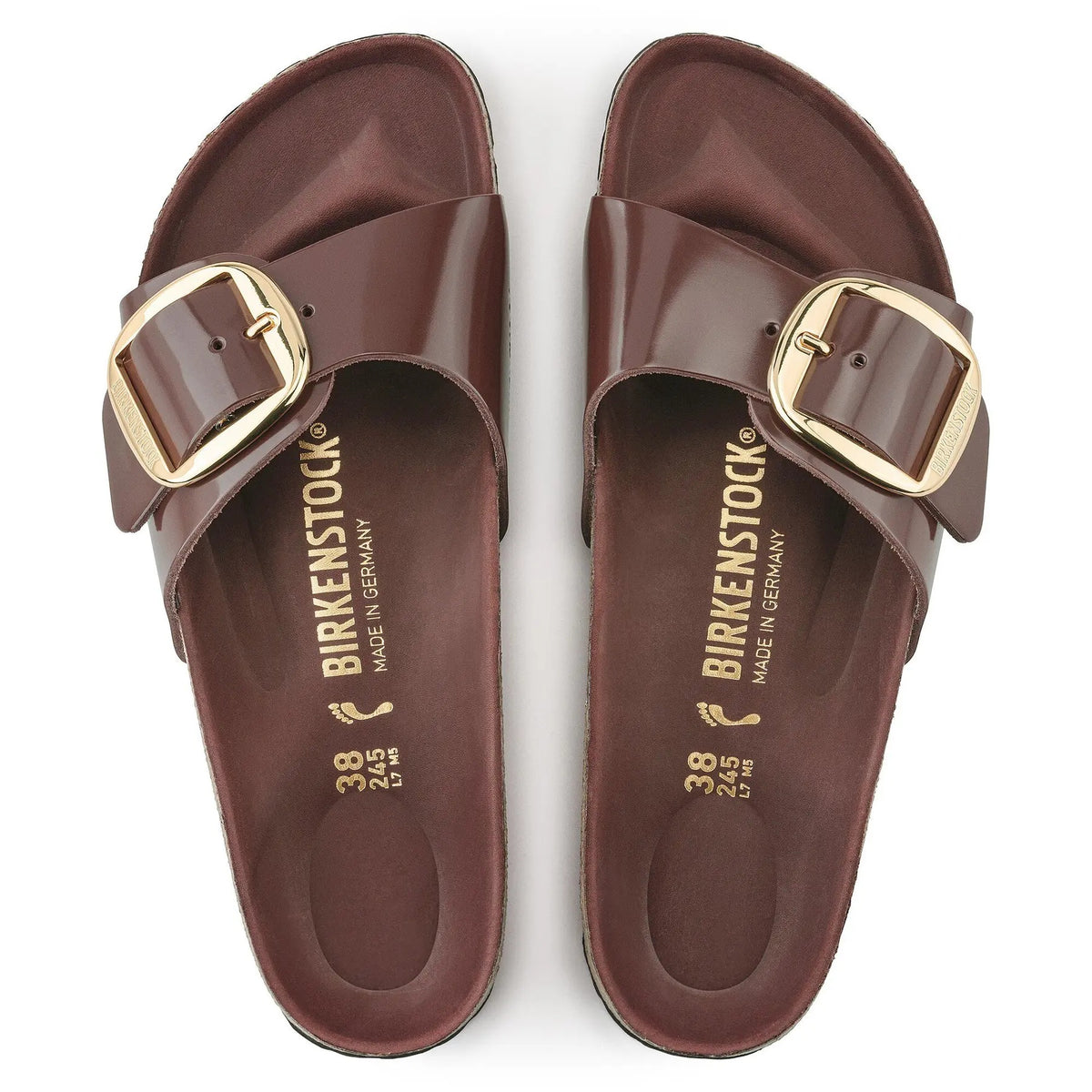 Birkenstock Madrid Big Buckle Patent Natural Leather Sandals - Chocolate - 1022523 - Regular
